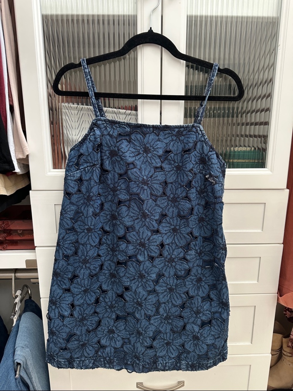American Eagle Outfitters Navy Blue Floral Eyelet Mini Dress